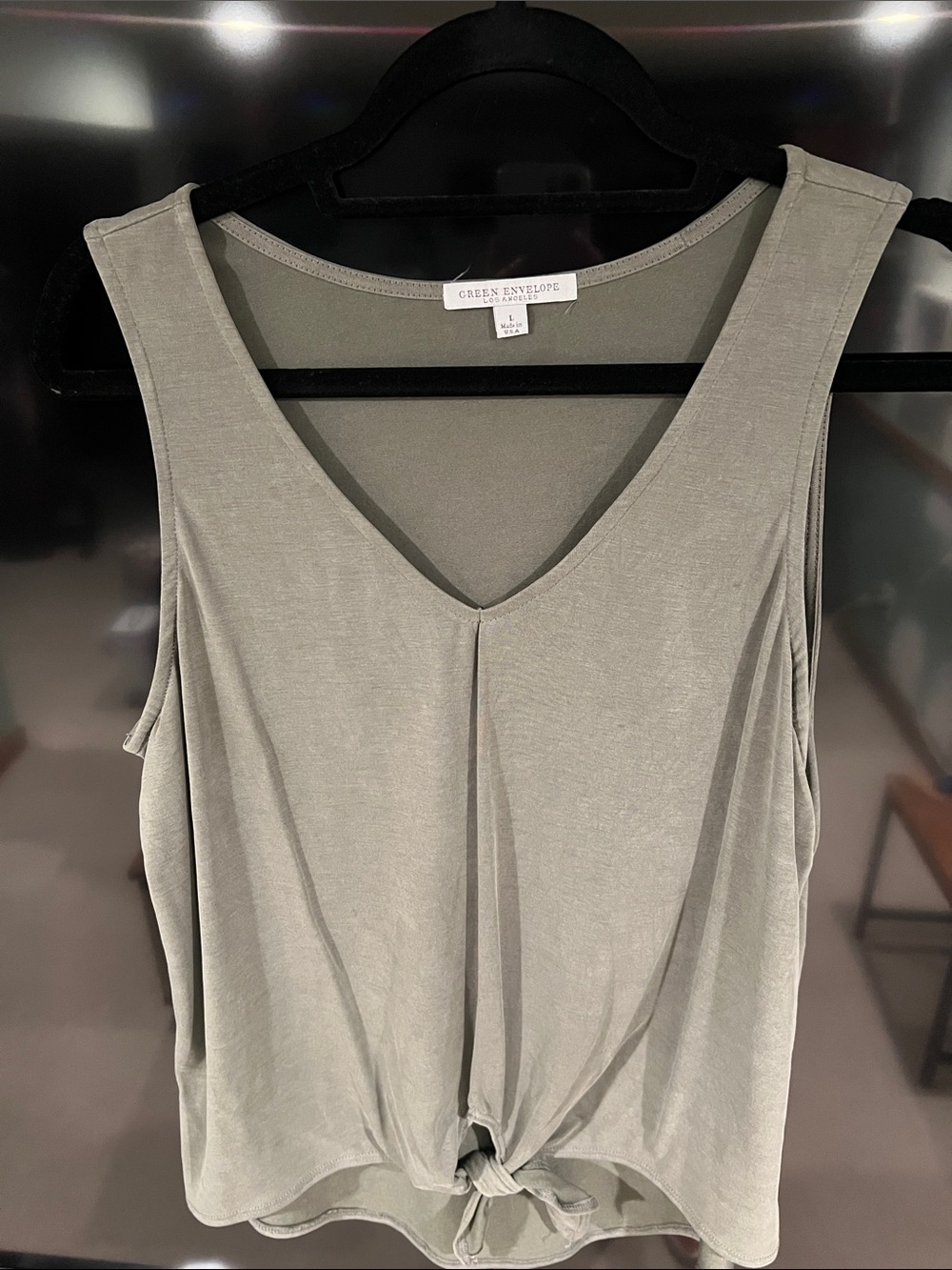 Green Envelope Olive V-Neck Tie-Front Tank Top